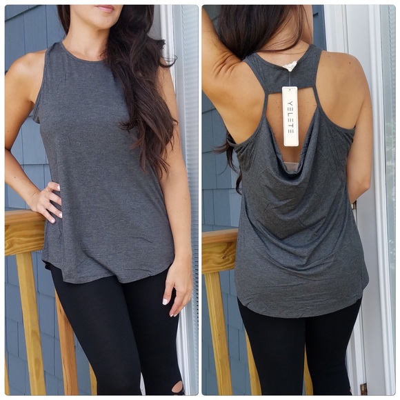Chic by the Beach Tops - LAST 1✔️Charcoal open back tank Top